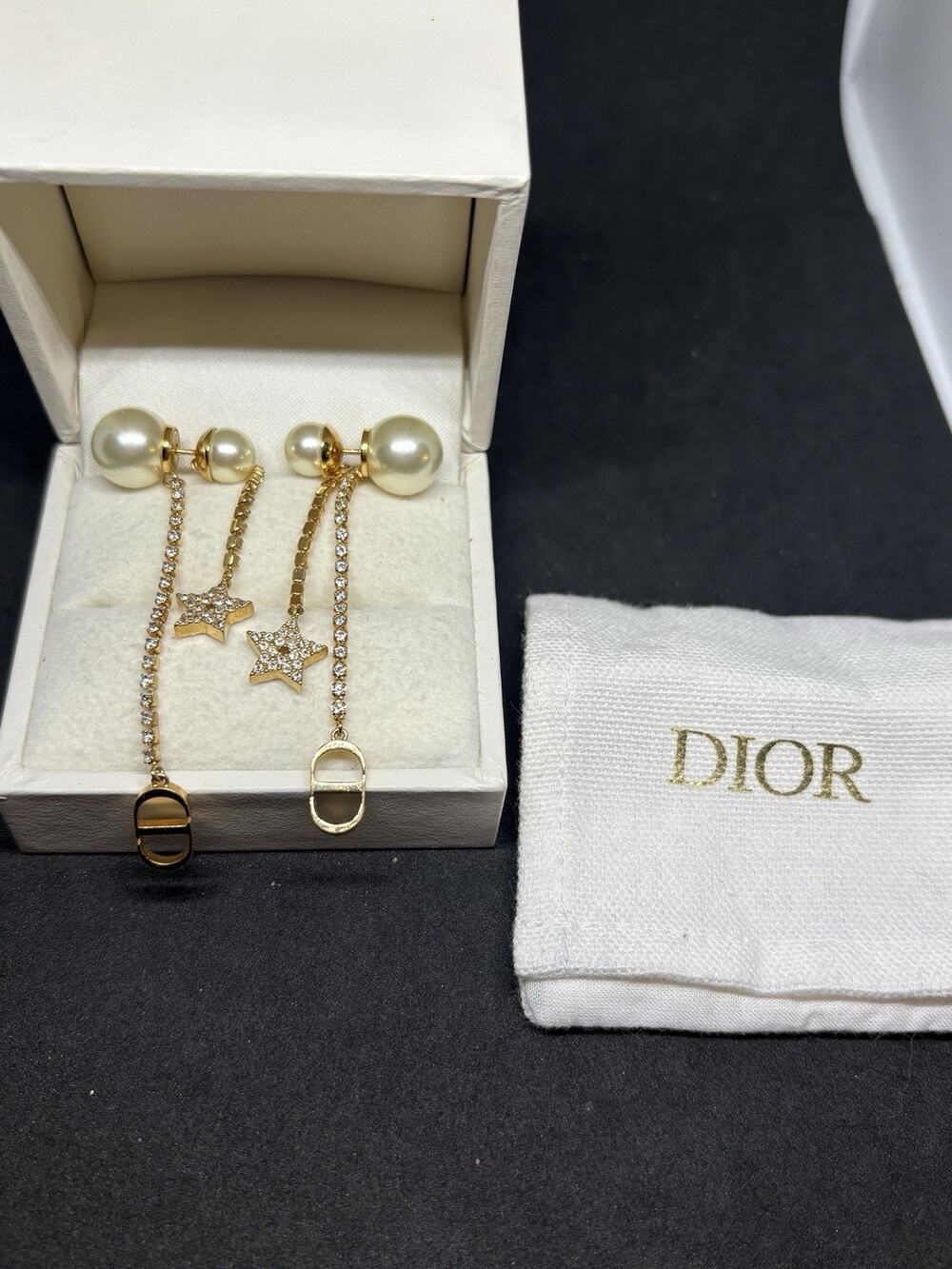 Authentic Dior Tribales Gold Plated Rhinestone Faux Pearl Dangle Earrings
